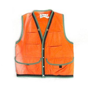 Vintage Ben Meadows Co Hunting Vest | Canvas Orange Faded Green Trim | Forestry